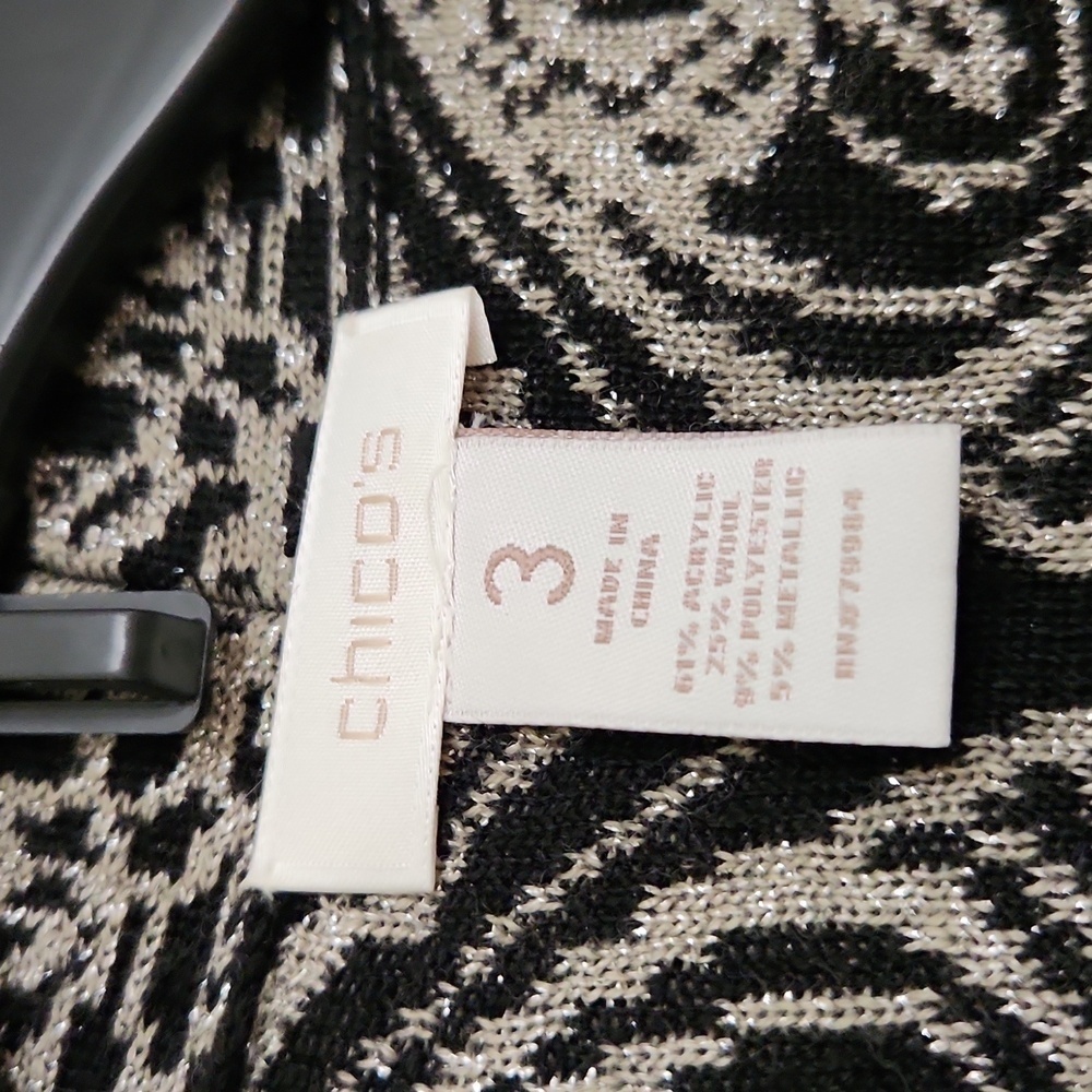 Wool Blend Elegant Black Gray Patterned Cardigan … - image 3